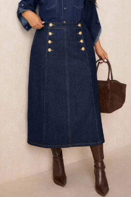 Dzinsiniai rubai apkunioms moterims